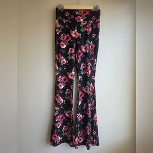 No Boundaries Black and Pink Floral Flare Pants